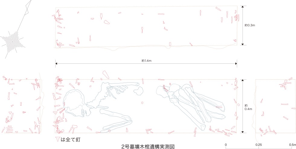 2号墓壙木棺遺構実測図
